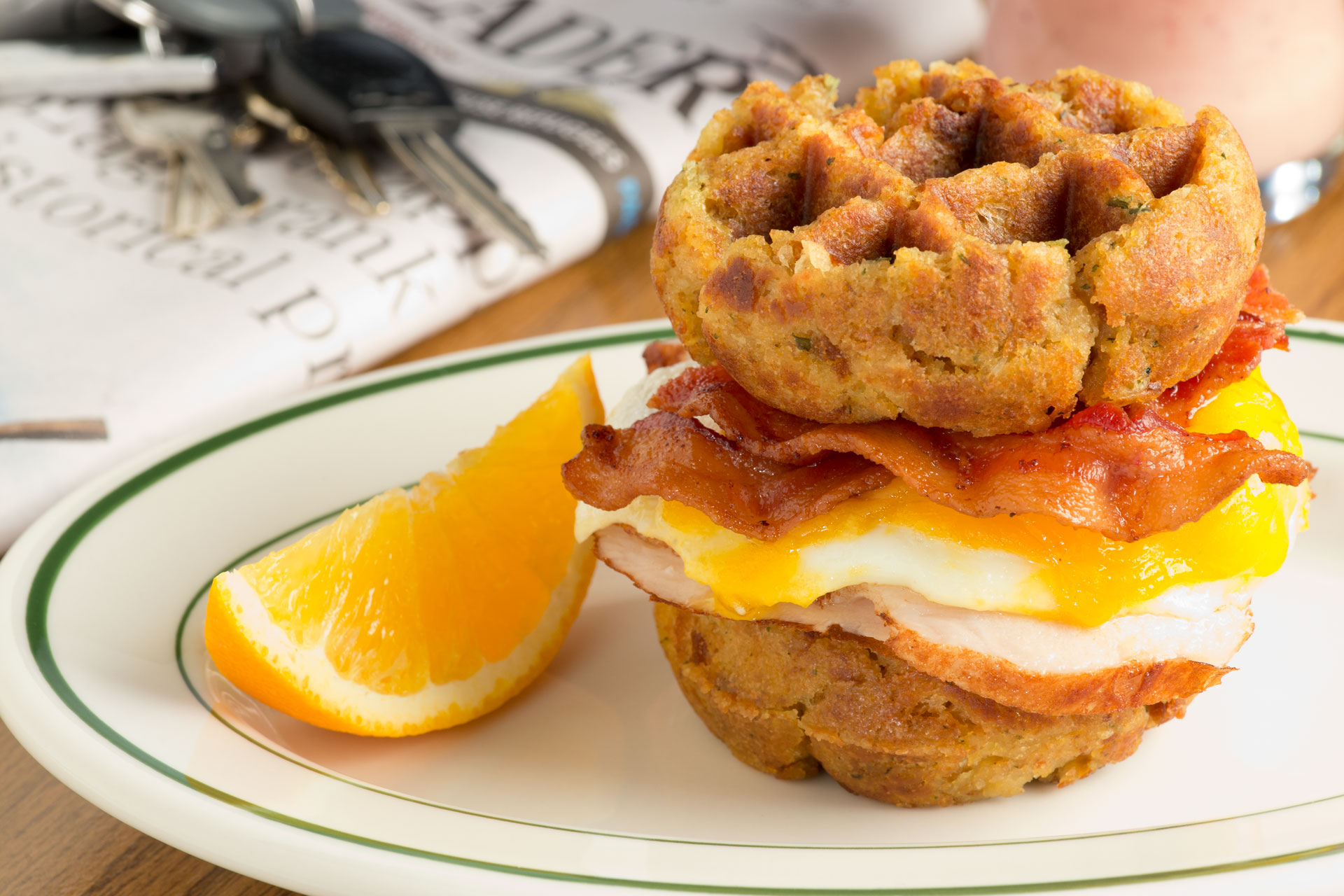 Left-over Turkey & Stuffing Breakfast Waffle Sandwich