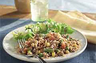 20 Minute Vegetable Beef and Rice Skillet Dinner