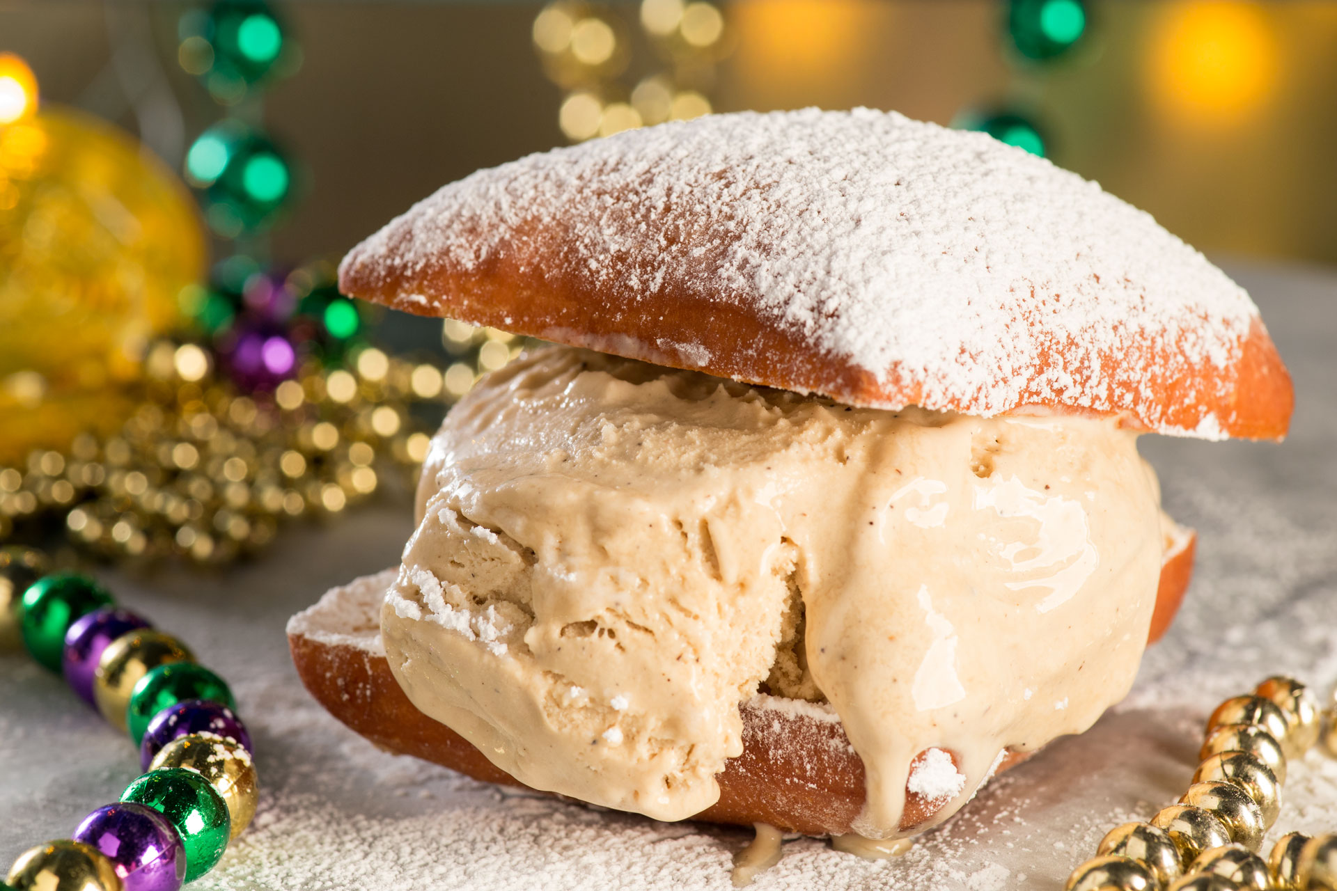 Imagine warm Café du Monde-style beignets topped with a mountain of delicate powdered sugar and rich French roast coffee, right in your own home. Now imagine those wonderful flavors paired together in a delicious ice cream sandwich!