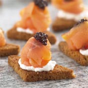 Crostini with Caviar, Smoked Salmon and Lemon Vodka Whipped Cream