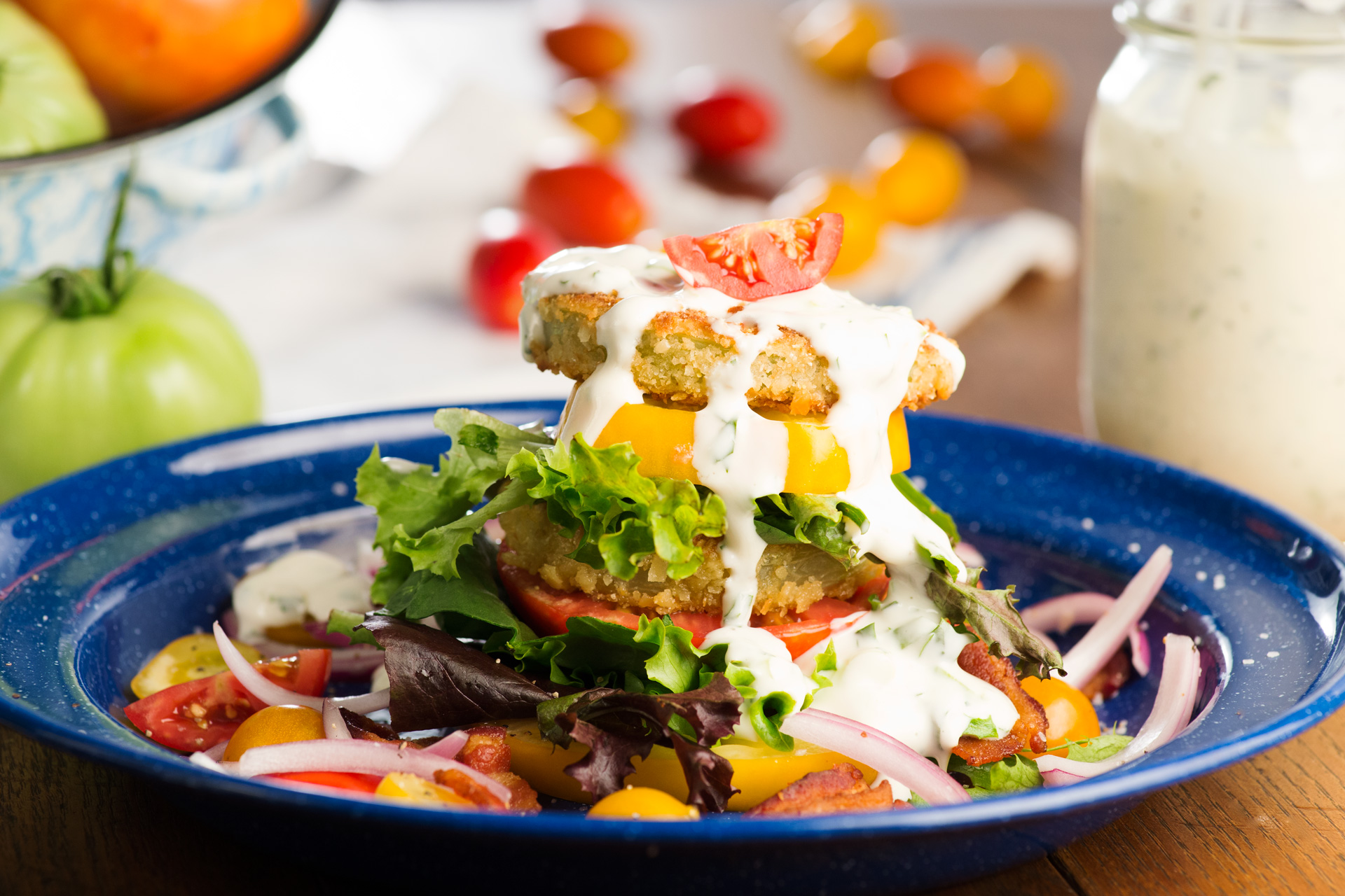 Fried green tomato blt salad