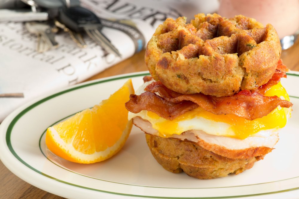 Left-over Turkey & Stuffing Breakfast Waffle Sandwich