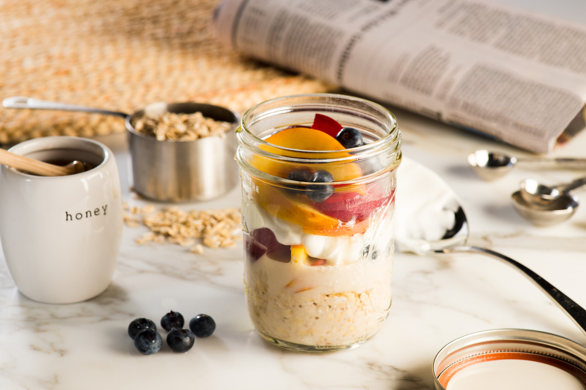 Imagine a healthy delicious breakfast or snack waiting for you in the morning- simply combine rolled oats, almond milk, a pinch of salt and brown sugar, shake to blend and refrigerate overnight.