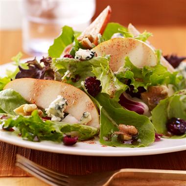 Pear and Field Green Salad with Pomegranate Vinaigrette