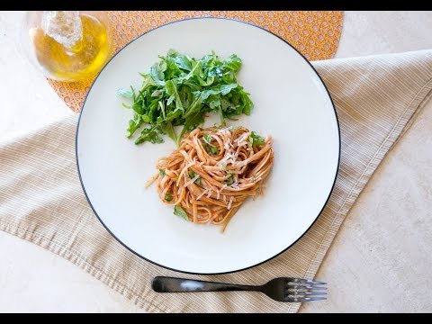Hearty Spaghetti with Ground Sausage and Arugula Salad