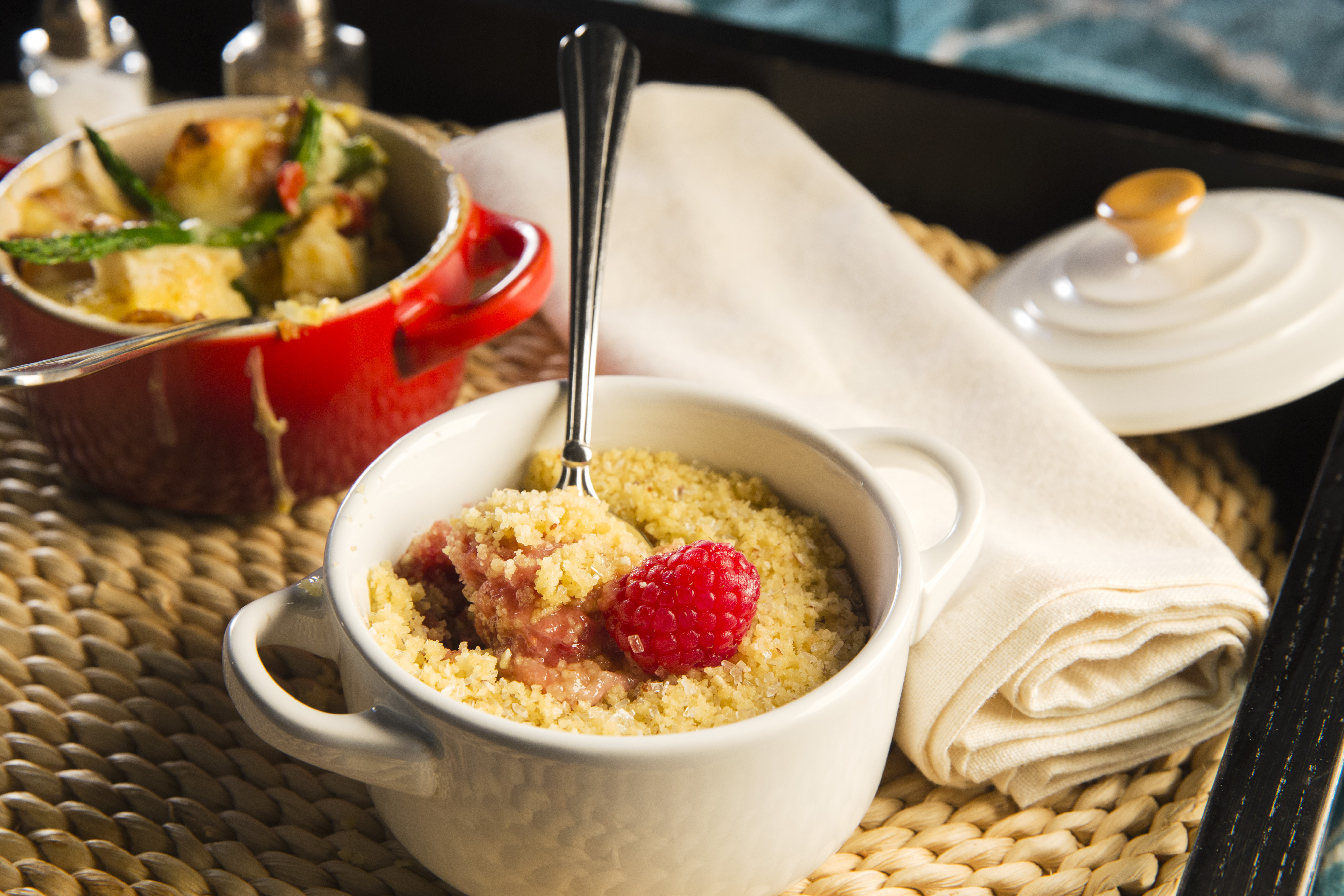 These personal Raspberry Almond Crumbles are a beautiful breakfast-in-bed addition to any Valentine's Day brunch, made with fresh raspberries and almond cookies.