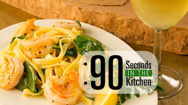 90 Second Shrimp Scampi and Spinach Fettuccine