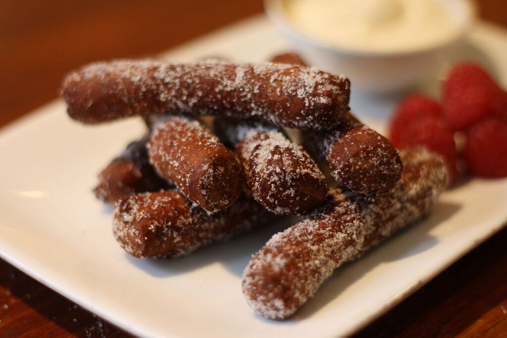 Red Velvet Churros with Bourbon-Cream Cheese Glaze