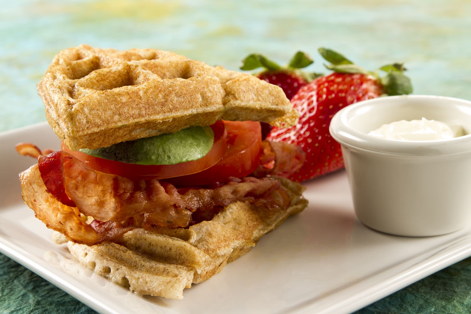 Bacon, Avocado and Tomato Waffle Sandwich