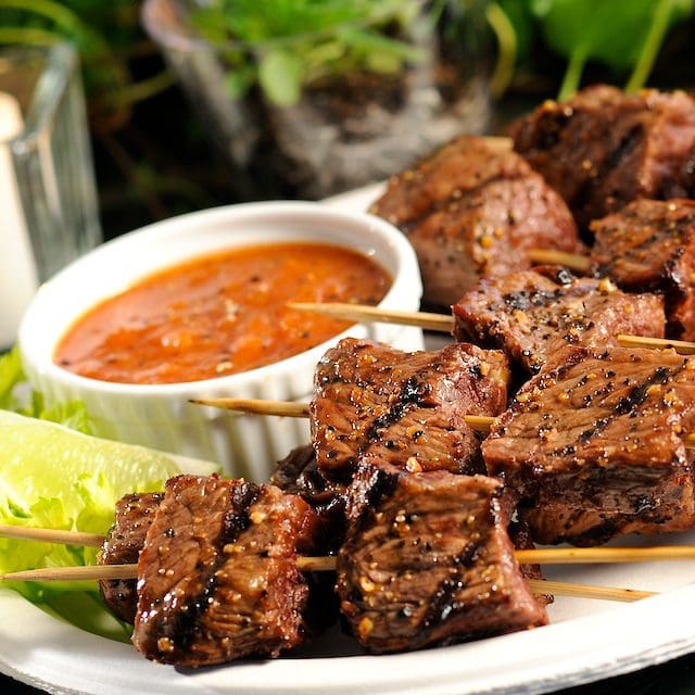 Combine your cocktail and appetizer in one bite! These steak bites don’t require a grill and are going to go quick on the buffet table.