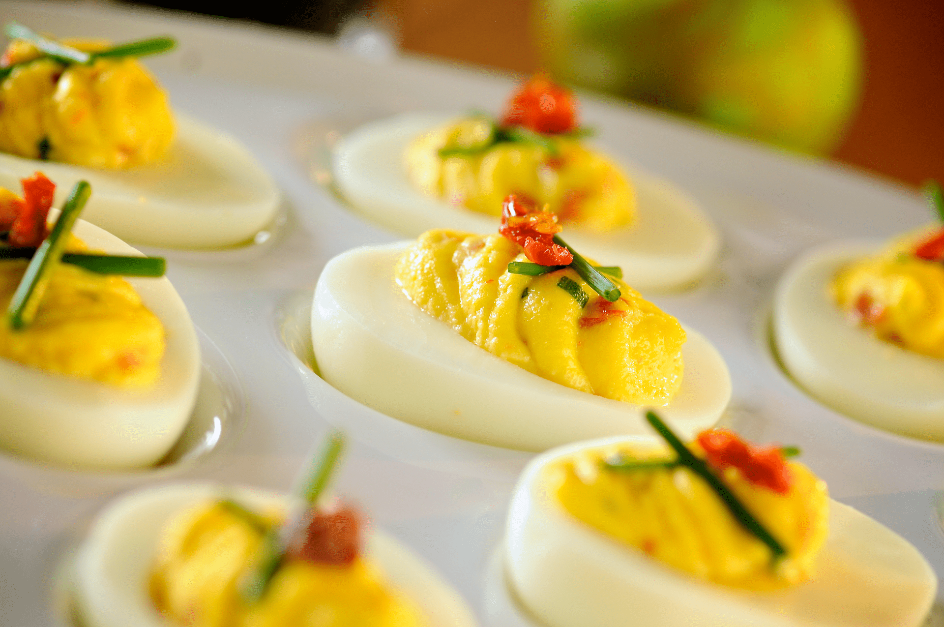 Sun Dried Tomato and Chive Deviled Eggs