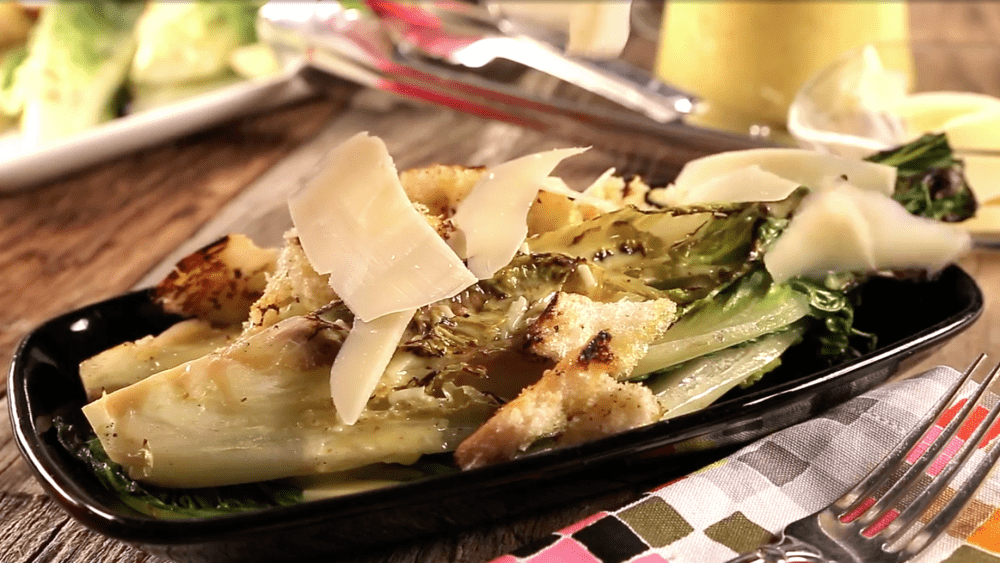 caesar salad prepared by grilling the salad, not just the chicken