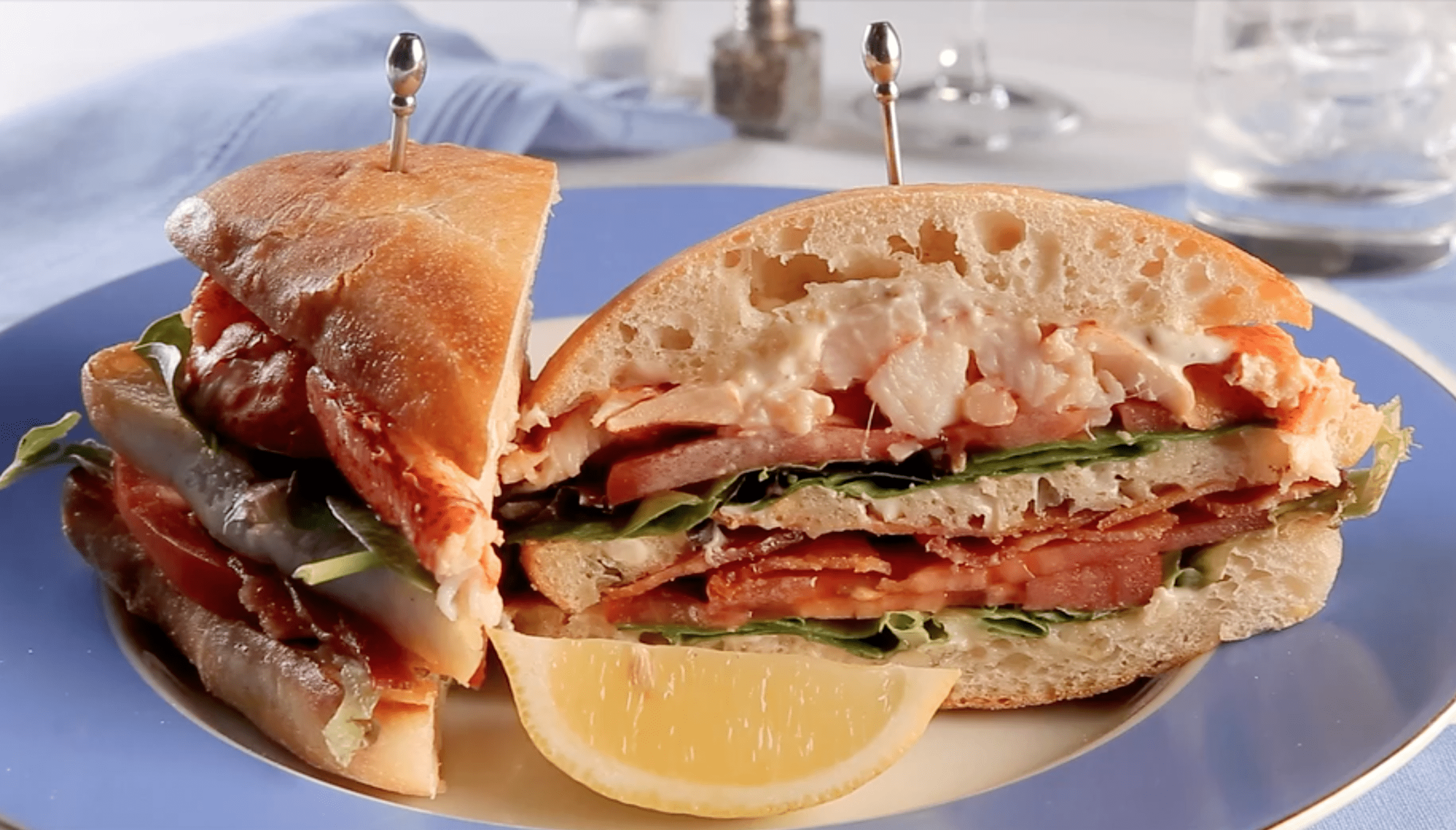 Dad likes upscale? Try this buttery-rich lobster seasoned with a squeeze of fresh lemon, toasted ciabatta bread, crisp bacon, ripe tomato, spring greens and fresh-made lemon aioli – the ultimate club sandwich.