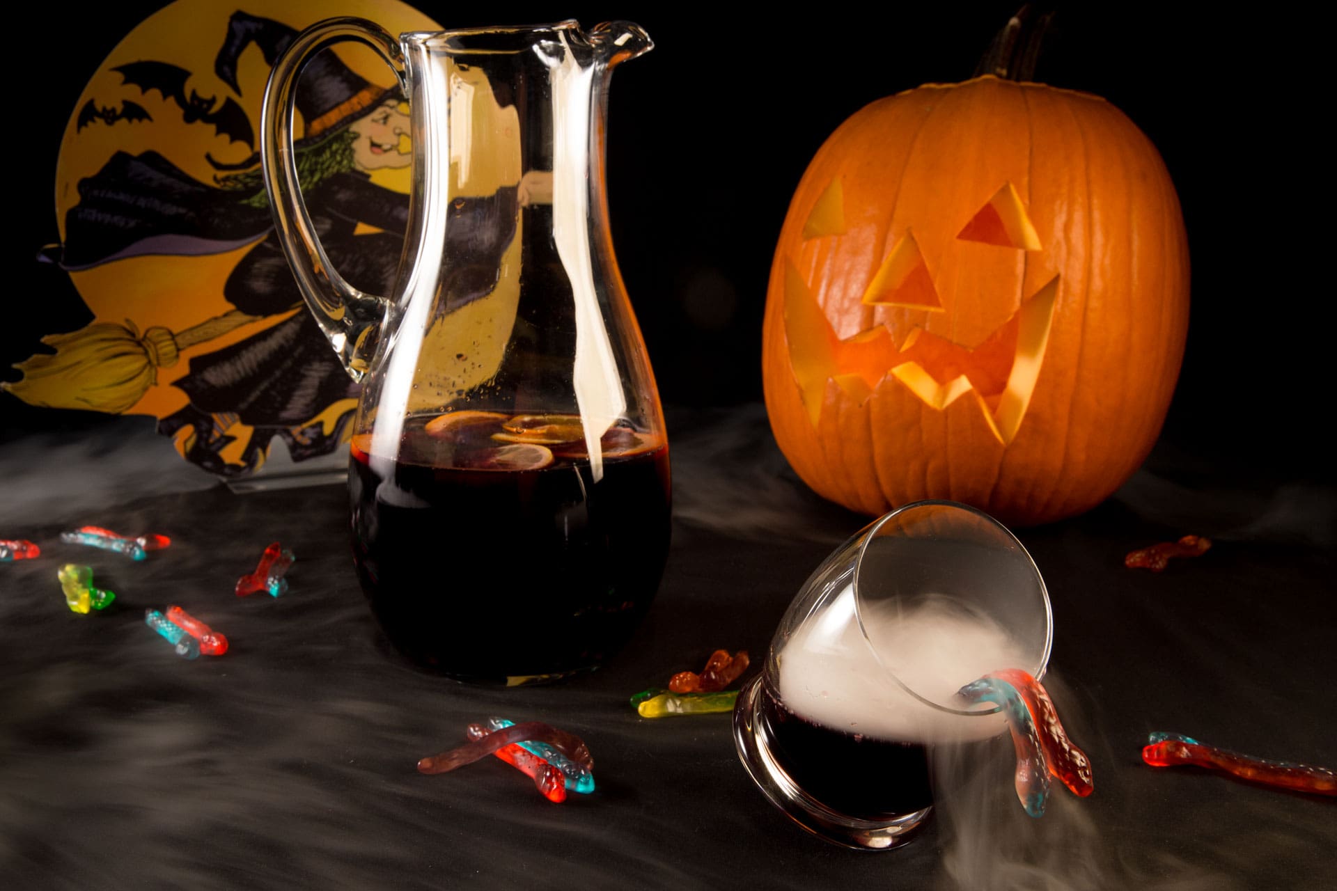 A spooky twist on a fall favorite, this Black Lagoon Sangria is equally tangy and sweet, thanks to raspberries, blackberries, pomegranate juice and lemonade.