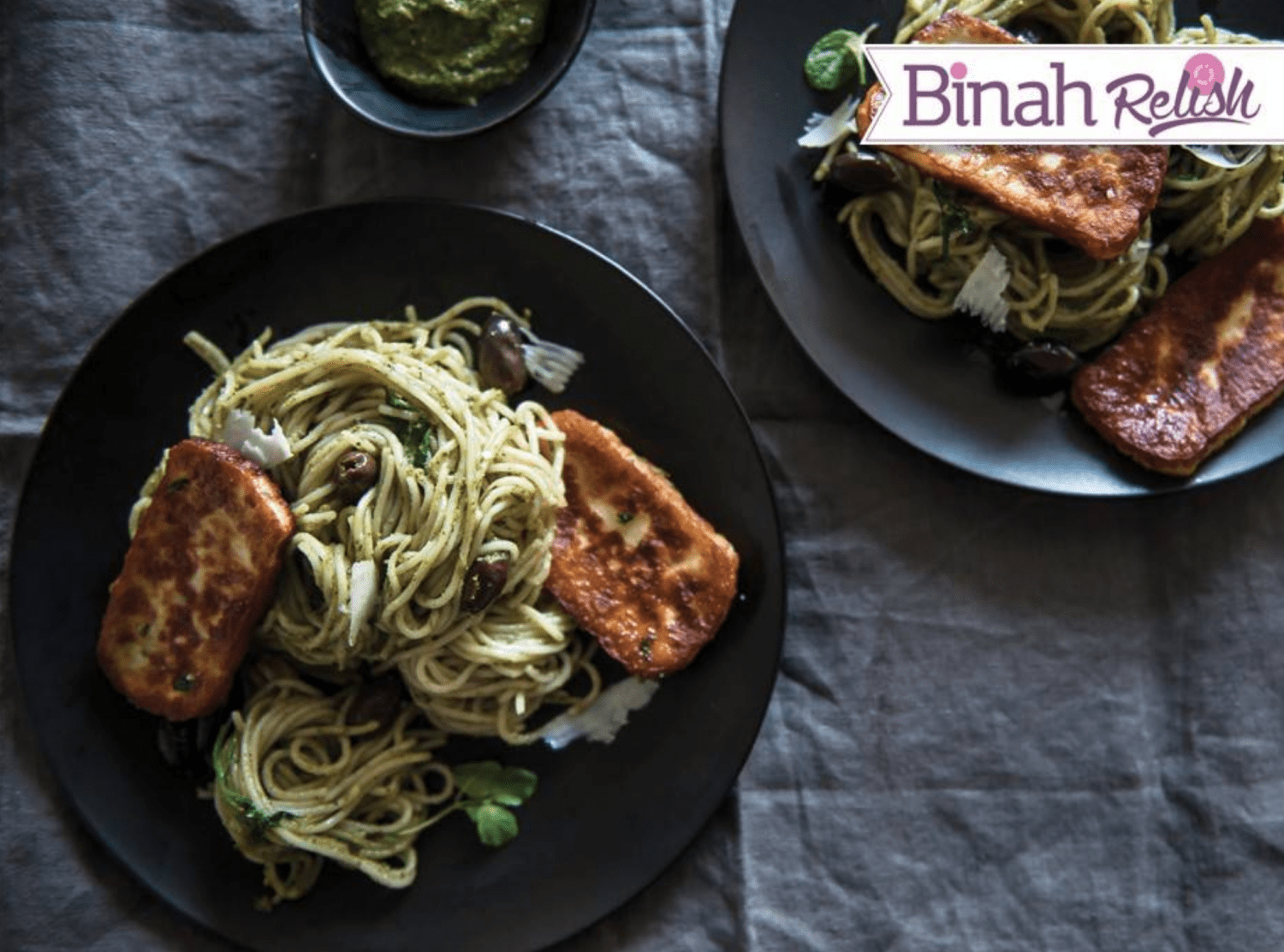 This recipe for Fried Haloumi Spaghetti with Basil-Mint Pesto is easy to follow and is appropriate for Chanukah (Hanukkah), the Jewish festival of rededication celebrated in December, and often referred to as the festival of lights. The haloumi has a firm texture that, when fried, yields a crispy, salty skin that's irresistible. Use it to top this pasta, giving a fresh, creamy flavor to the overall dish.