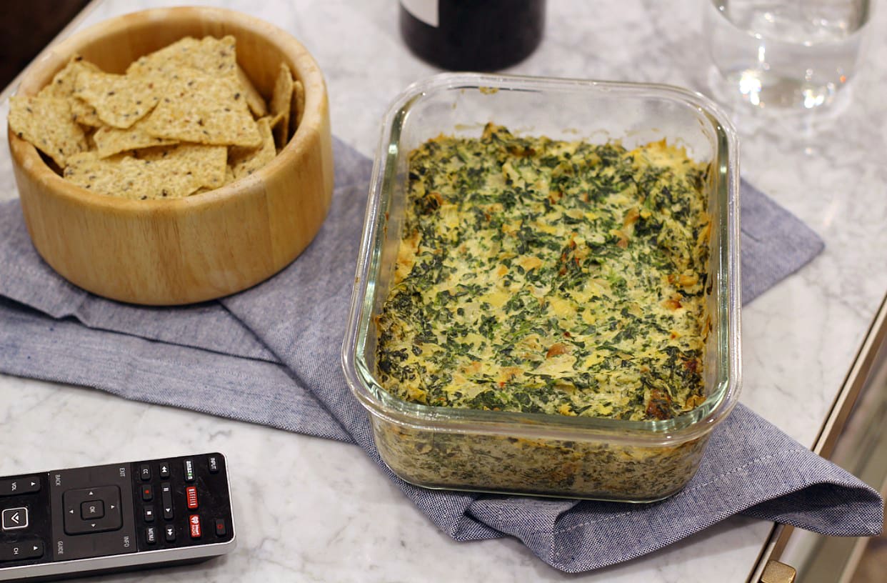 This dip is perfect for those trying to remain healthy in the new year and for football fans on the hunt for a quick and easy dip. The best part? The other guests won't be able to tell the difference; this Better-for-You Spinach Artichoke Dip is delicious.