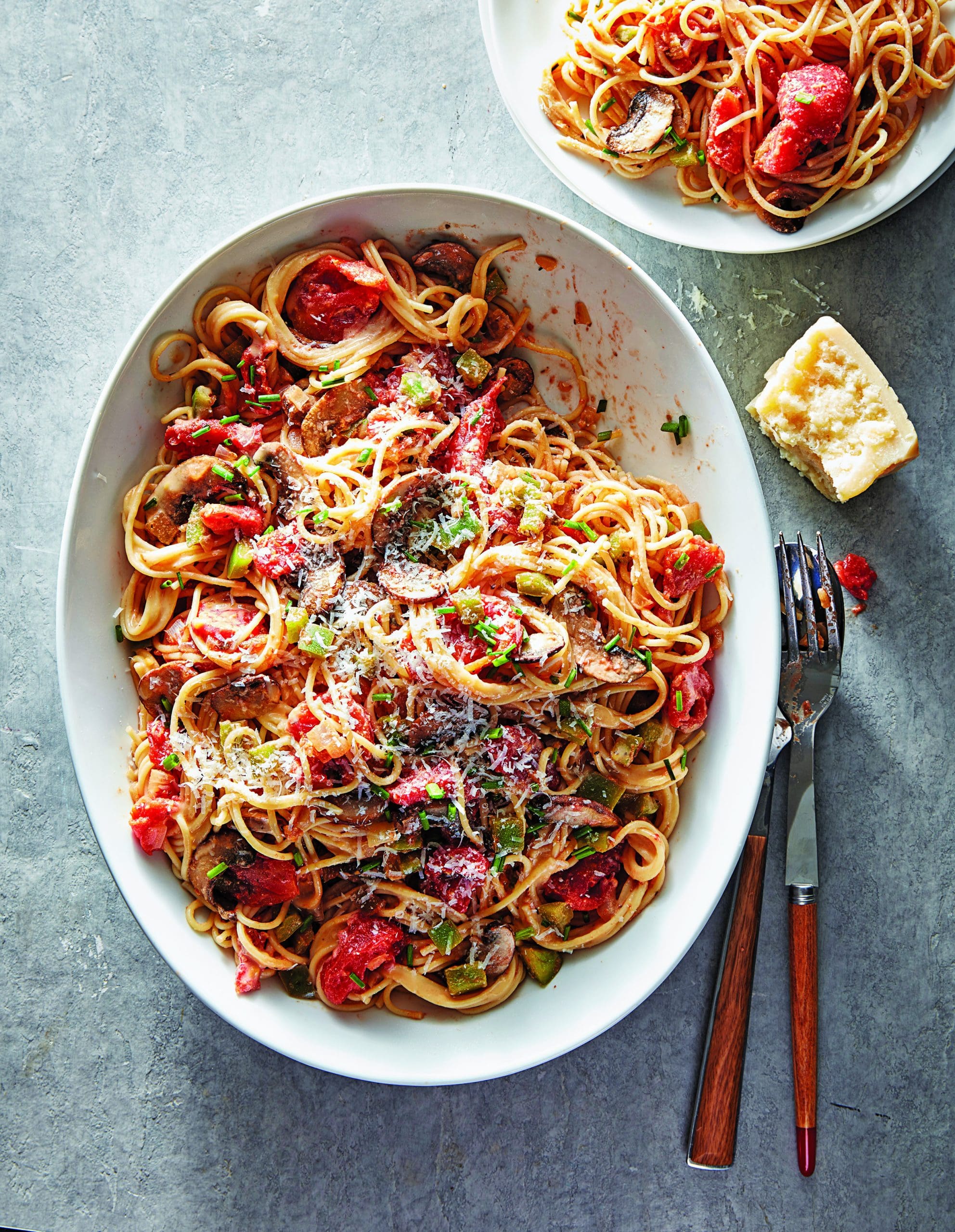 The mushroom give this dish its hearty flavor while adding uncooked pasta to the crock from the get-go allows the fettuccine to soak up the vegetable goodness! Plus, it saves you a prep step.