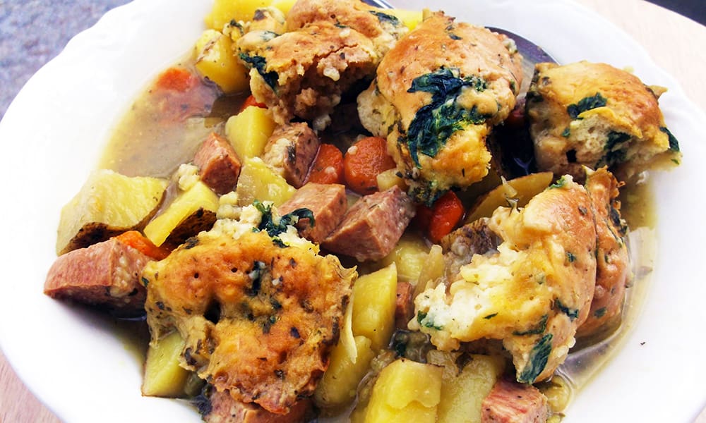 Coddle means to barely simmer, so this recipe is a true Irish Coddle made with kale or other spring greens.