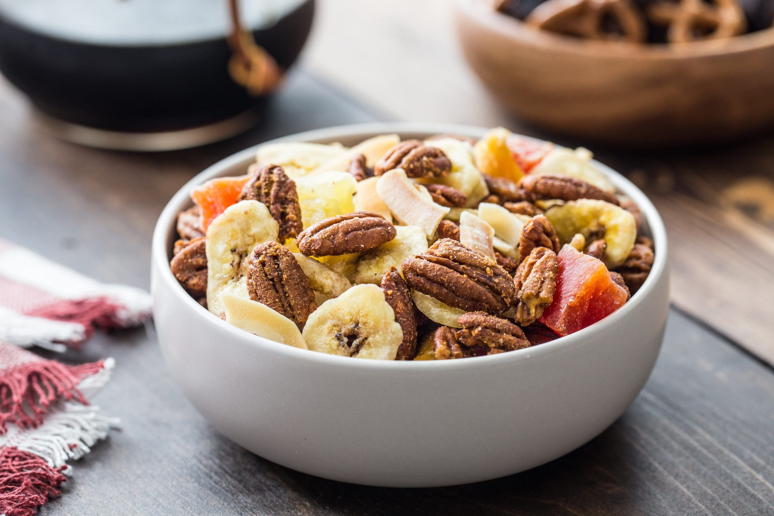 Sweet meets savory in this Honey Ginger Pecan Snack Mix. Ginger lends spice that’s complemented by a hint of honey.