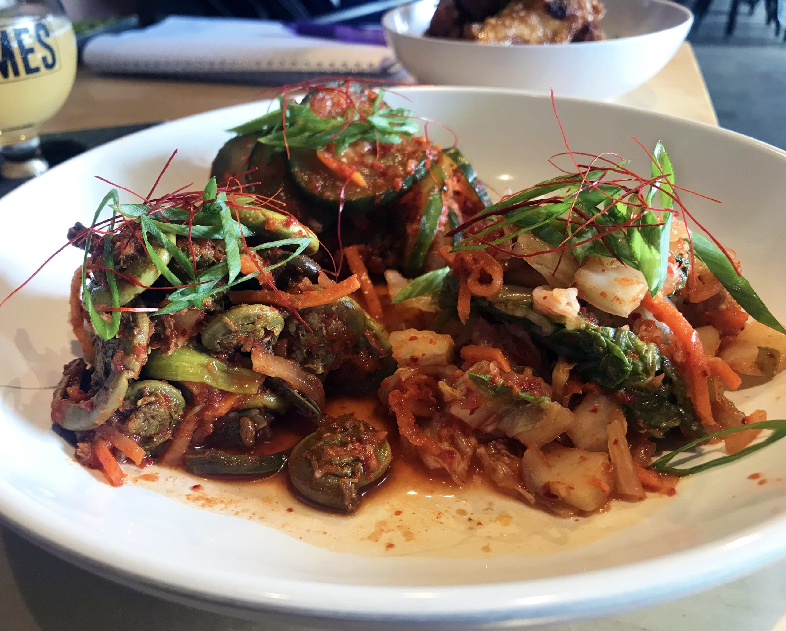 The kimchi flight consisted of three different house-made, seasonal, kimchi’s that were just the right combination of sweet, spicy, and sour. Any of these kimchi types would pair lovingly with the Guava Sherbet or Milk IPA, for a little sweet to offset the sour and spice.