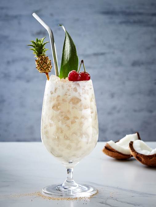 The pineapple colada featuring ciroc vodka, lime juice, coconut cream and pineapple juice.