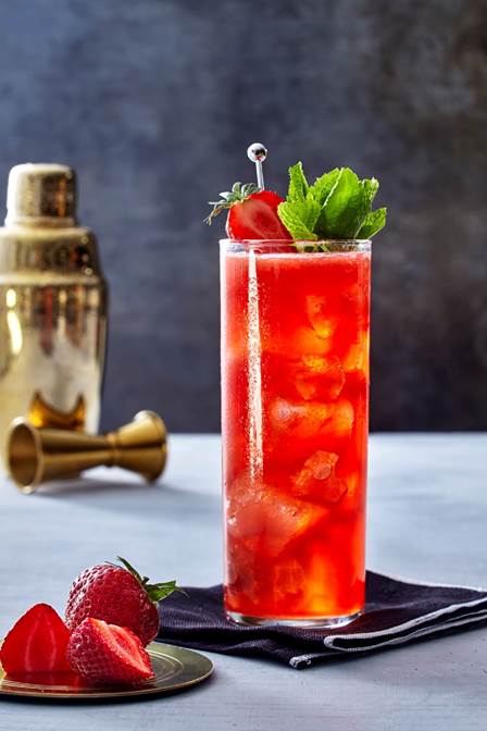 A delicious summer cocktail made with Ciroc Peach, lemon juice, simple syrup, strawberry puree and grenadine.