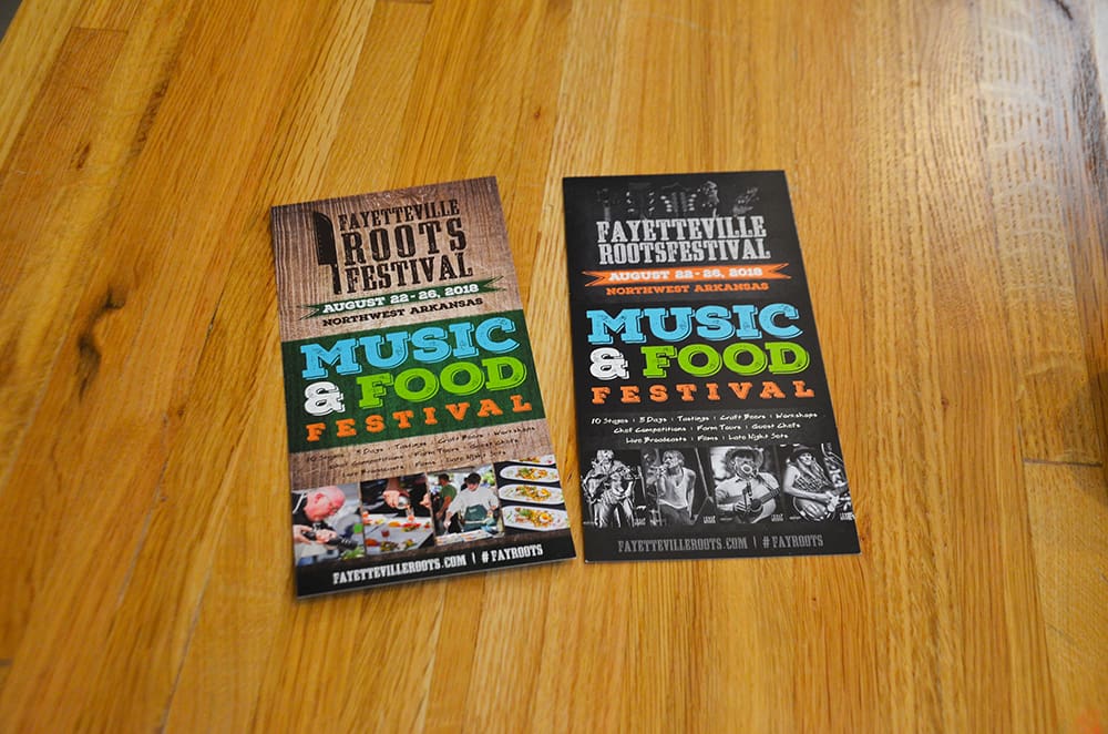 Promotional brochures for the Fayetteville Roots Festival.