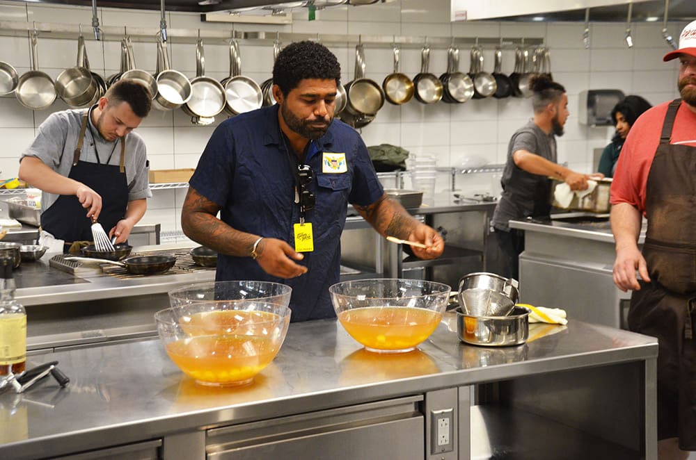 Chef Digby Stridiron preparing for The Roots Festival workshops and events at Brightwater, a center for the study of food.
