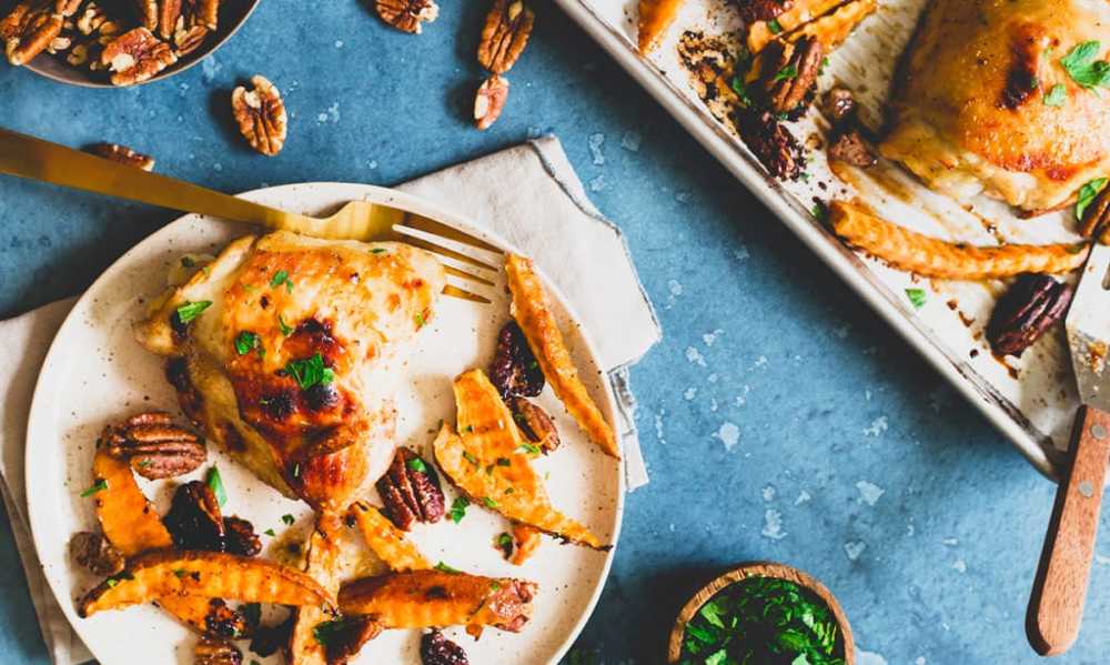 Perfect for a weeknight dinner or effortless entertaining option, this recipe for Sheet Pan Maple Mustard Chicken with Pecans and Sweet Potatoes combines pecans, maple syrup, Dijon mustard, cinnamon and nutmeg for a flavor-packed meal.