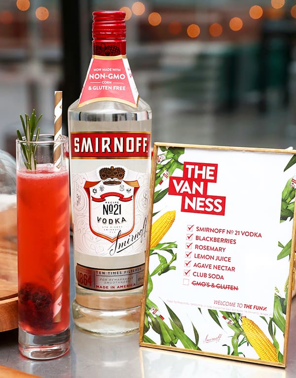 The Van Ness is made with Smirnoff vodka, blackberries, a rosemary sprig, lemon juice, agave nectar and club soda.