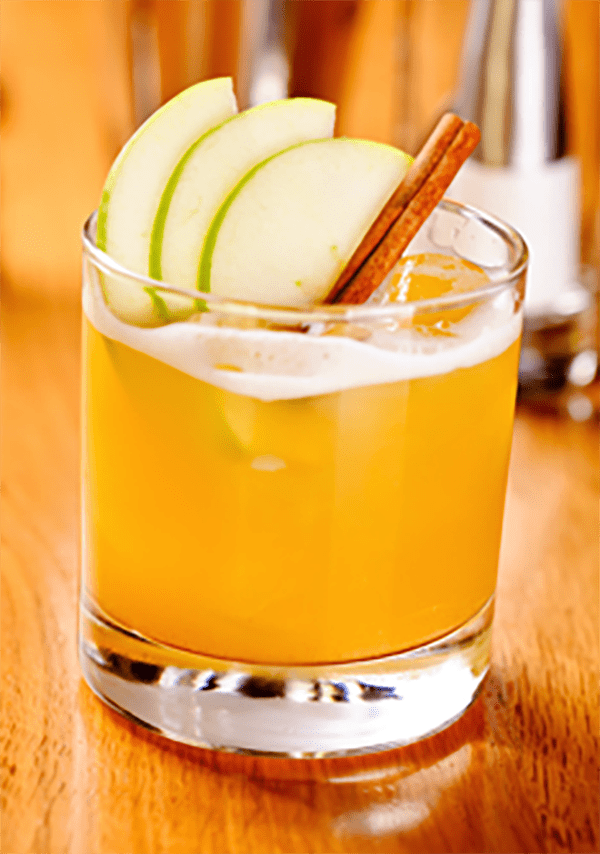 This fall fruit punch is made with bourbon, lemon juice, maple syrup, organic apple juice, passionfruit juice, Campari and honey.