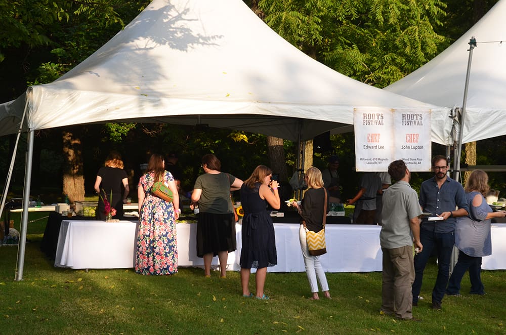 Chef Ed Lee's tent at the grand opening event for the Roots Festival in Fayetteville Arkansas.