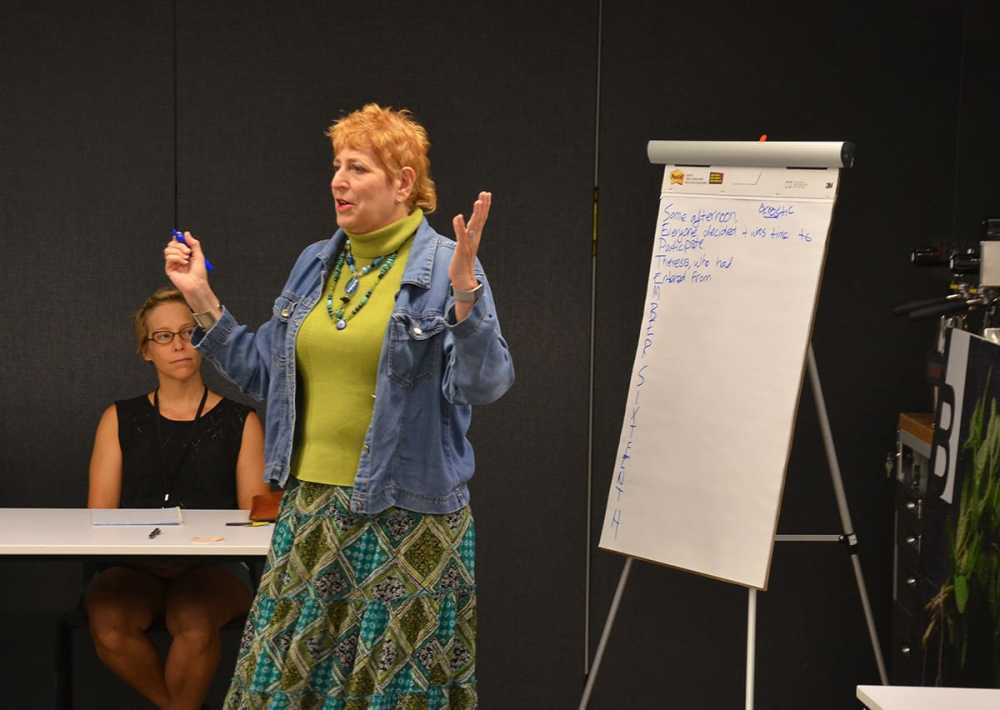 Crescent Dragonwagon leads a workshop on fearless writing during The Roots Festival in Northwest Arkansas.