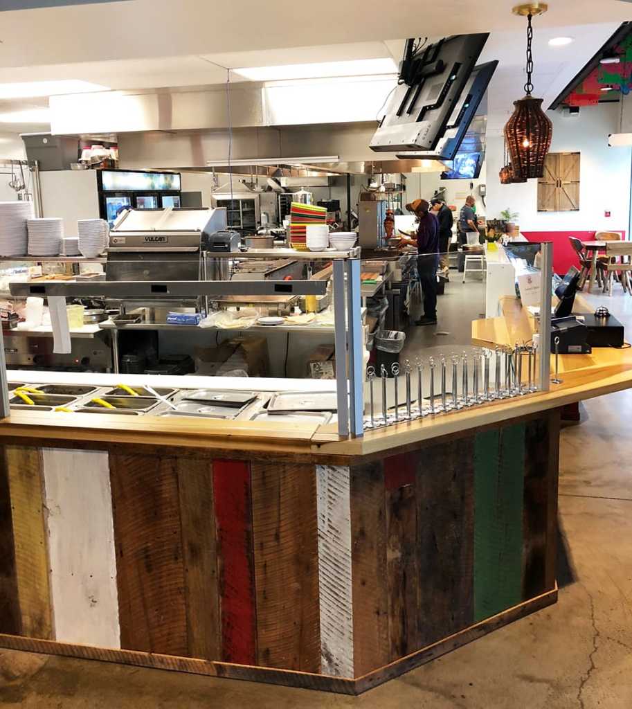 The open kitchen at Yeyos Mexican Grill, part of the 8th Street Market at Bentonville, Arkansas.
