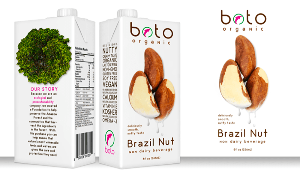 A box of boto organic Brazil nuts that emphasizes the importance of telling a brands story and ties to philanthropic causes in an authentic way.