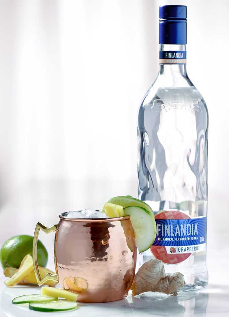 Finnish mule cocktail made with Finlandia vodka for St. Patrick's Day.