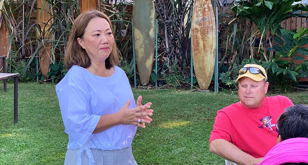 Keiko, the owner of Japanese Grandma on the Hanapepe walking tour in Kaua'i Hawaii.